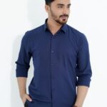 Navy Spandex Glossy Fabrics Shirt