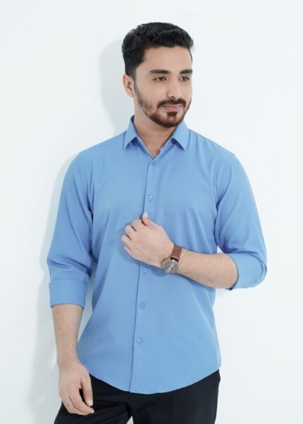 Sky Spandex Glossy Fabrics Shirt