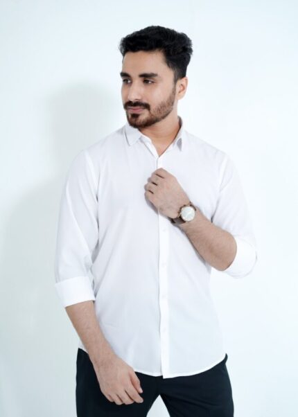 White Spandex Glossy Fabrics Shirt