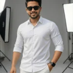 White Spandex Glossy Fabrics Shirt