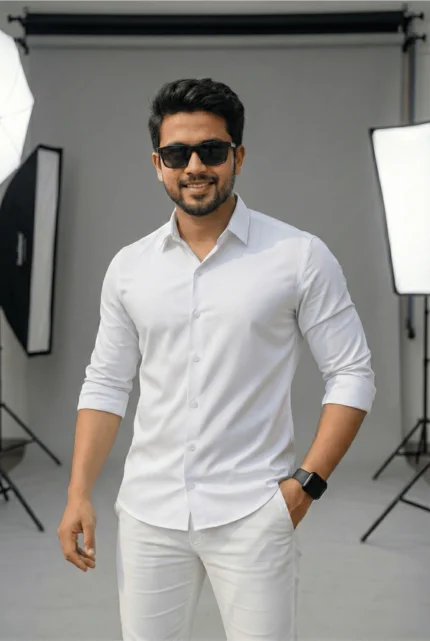 White Spandex Glossy Fabrics Shirt